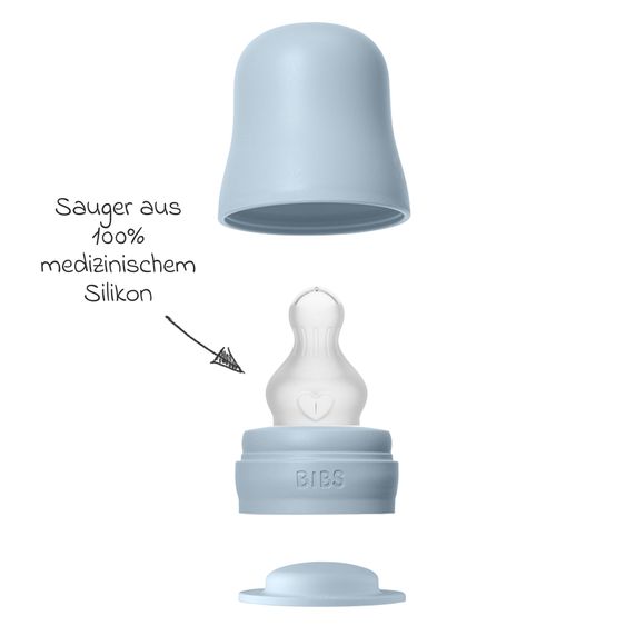 Bibs PP-Flasche 4er Pack mit Griff Baby Bottle Round 150 ml & 270 ml + Silikon-Trinksauger + Baby Bottle Handle - Ivory / Baby Blue