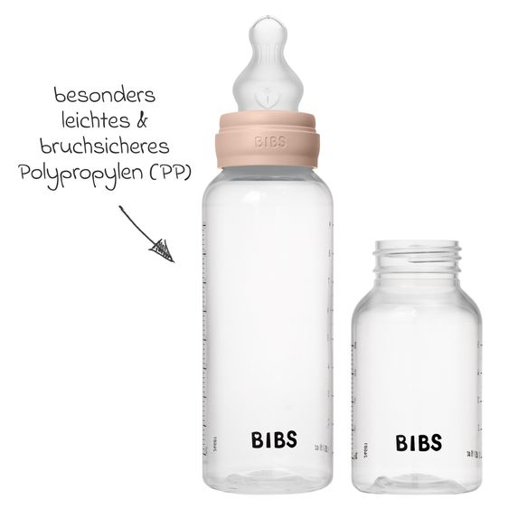 Bibs PP-Flasche 4er Pack mit Griff Baby Bottle Round 150 ml & 270 ml + Silikon-Trinksauger + Baby Bottle Handle - Ivory / Blush