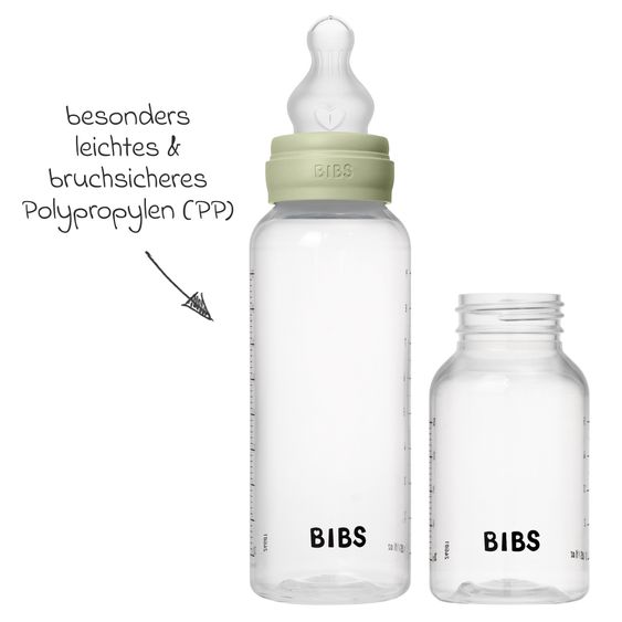 Bibs PP-Flasche 4er Pack mit Griff Baby Bottle Round 150 ml & 270 ml + Silikon-Trinksauger + Baby Bottle Handle - Ivory / Sage