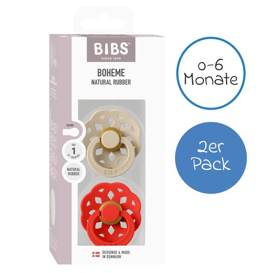 Bibs Pacifier 2-Pack Boheme Natural Rubber - Vanilla / Candy Apple - Gr. 0-6 M