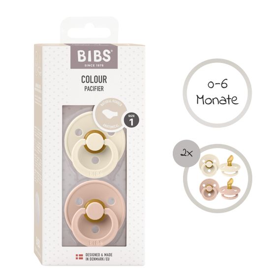 Bibs Pacifier 2 Pack Colour Anatomical Natural Rubber Teat 0-6 M - Ivory / Blush