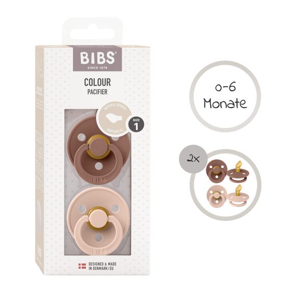 Bibs Pacifier 2 Pack Colour Anatomical Natural Rubber Teat 0-6 M - Woodchuck / Blush