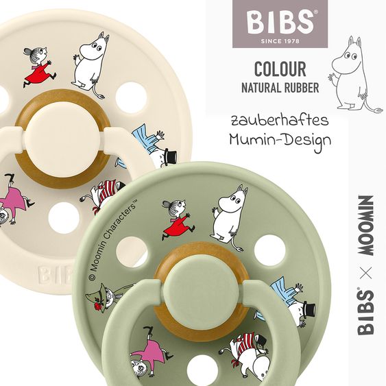 Bibs Succhietto 2er Pack Colore - Moomin Friends - Avorio / Salvia - Gr. 0-6 M