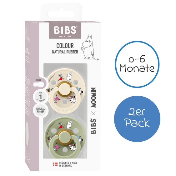 Bibs Succhietto 2er Pack Colore - Moomin Friends - Avorio / Salvia - Gr. 0-6 M