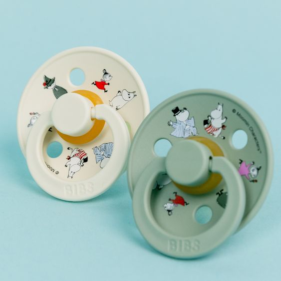 Bibs Succhietto 2er Pack Colore - Moomin Friends - Avorio / Salvia - Gr. 0-6 M