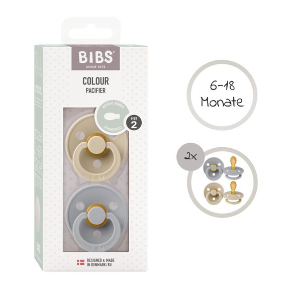 Bibs Pacifier 2 Pack Colour Symmetrical Natural Rubber Teat 6-18 M - Cloud / Vanilla