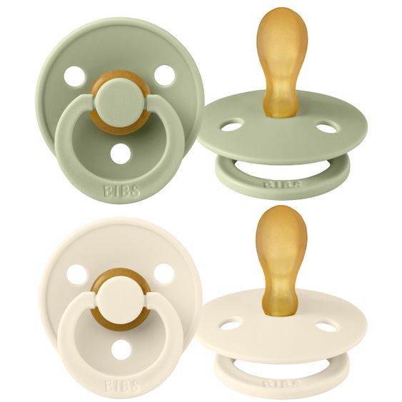 Bibs Pacifier 2 Pack Colour Symmetrical Natural Rubber Teat 6-18 M - Sage / Ivory