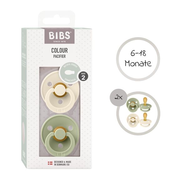 Bibs Pacifier 2 Pack Colour Symmetrical Natural Rubber Teat 6-18 M - Sage / Ivory