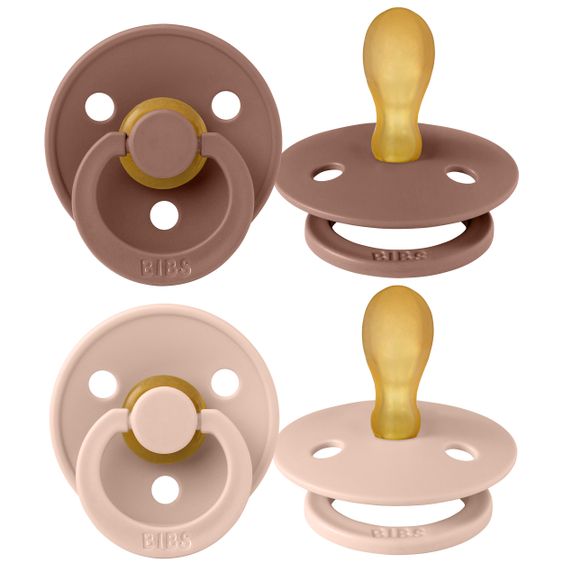 Bibs Pacifier 2 Pack Colour Symmetrical Natural Rubber Teat 6-18 M - Woodchuck / Blush