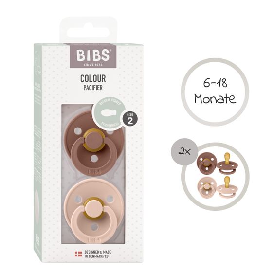 Bibs Pacifier 2 Pack Colour Symmetrical Natural Rubber Teat 6-18 M - Woodchuck / Blush