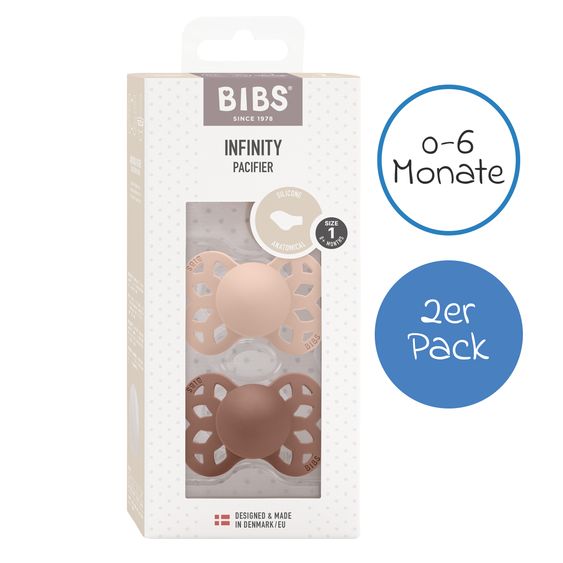 Bibs Schnuller 2er Pack Infinity Anatomischer Sauger aus Silikon - Blush / Woodchuck - Gr. 0-6 M