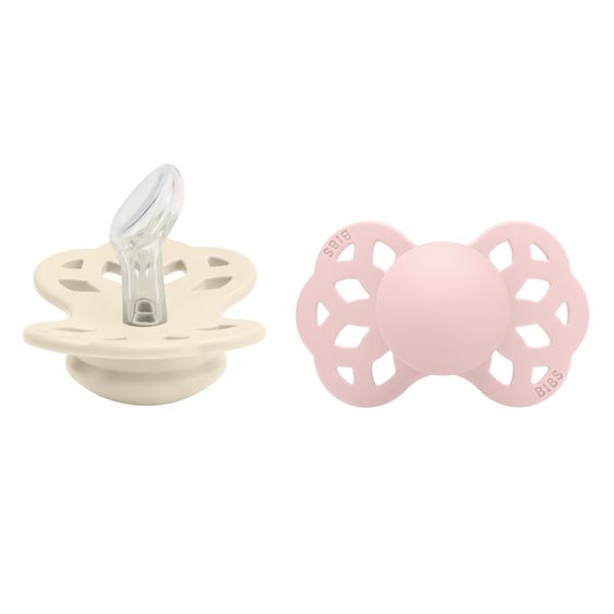 Bibs Pacifier 2-Pack Infinity Anatomical Silicone Pacifier - Ivory / Blossom - Size: 0-6 M