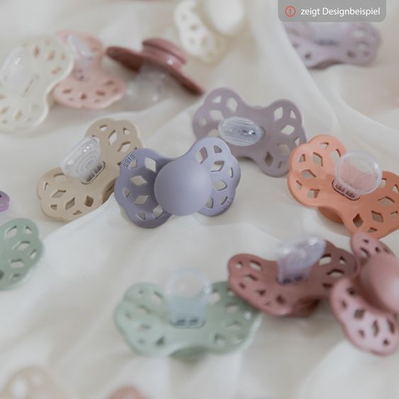 Bibs Pacifier 2-Pack Infinity Anatomical Silicone Pacifier - Ivory / Blossom - Size: 0-6 M