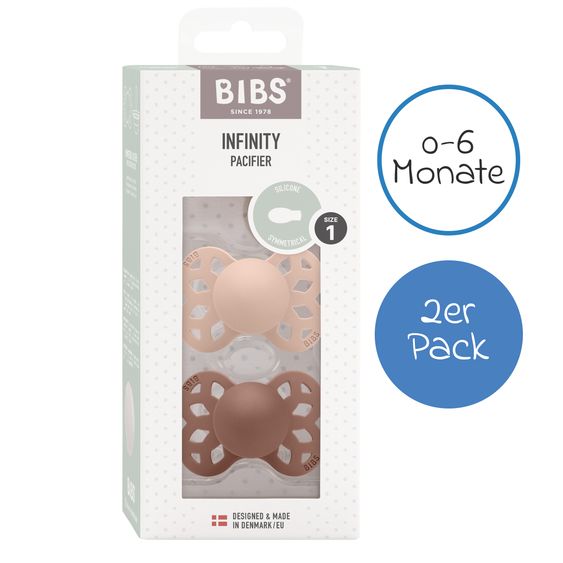 Bibs Schnuller 2er Pack Infinity Symmetrischer Sauger aus Silikon - Blush / Woodchuck - Gr. 0-6 M