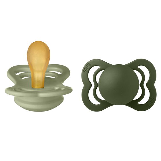 Bibs Pacifier 2-Pack Supreme - Natural Rubber - Sage / Hunter Green - Gr. 0-6 M