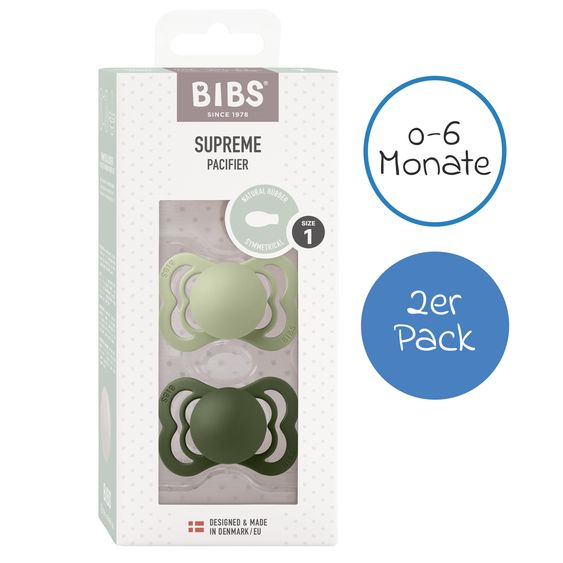 Bibs Pacifier 2-Pack Supreme - Natural Rubber - Sage / Hunter Green - Gr. 0-6 M