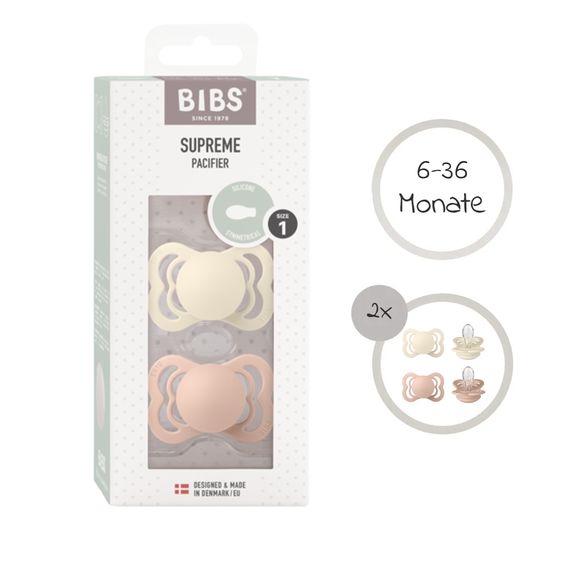 Bibs Pacifier 2-pack Supreme - Silicone - Ivory / Blush - Size 6-36 M