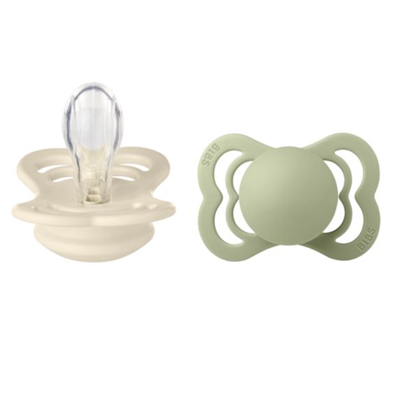 Bibs Pacifier 2-pack Supreme - Silicone - Ivory / Sage - Size 6-36 M