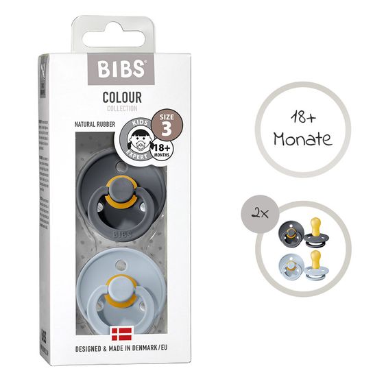 Bibs Schnuller - Colour 2er Pack - Baby Blue / Iron - Gr. 18 M+