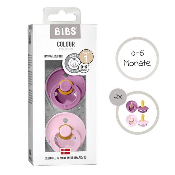 Bibs Schnuller - Colour 2er Pack - Baby Pink / Lavender - Gr. 0-6 M