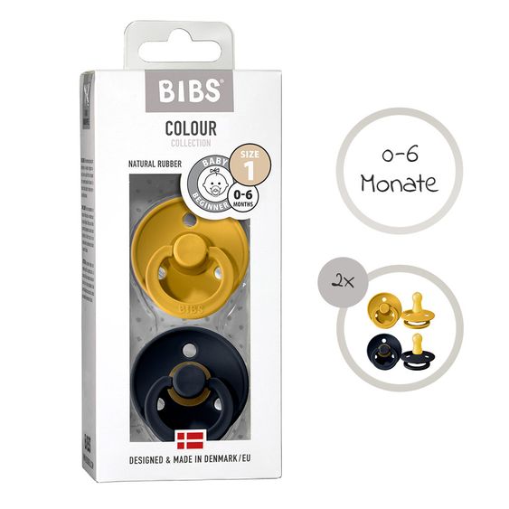 Bibs Schnuller - Colour 2er Pack - Mustard / Dark Denim - Gr. 0-6 M