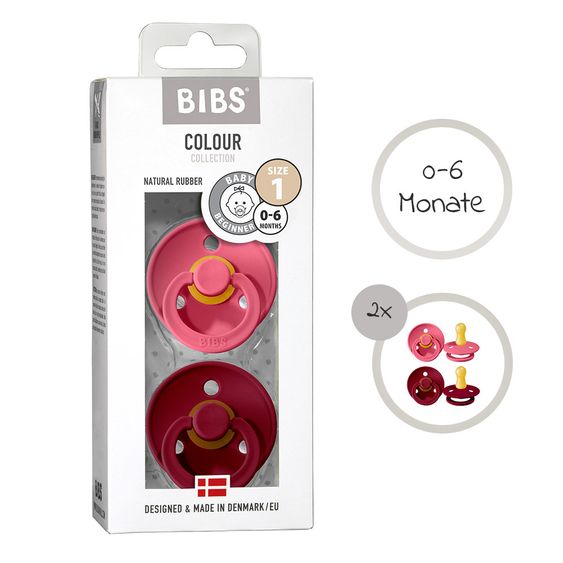 Bibs Schnuller - Colour 2er Pack - Ruby / Coral - Gr. 0-6 M