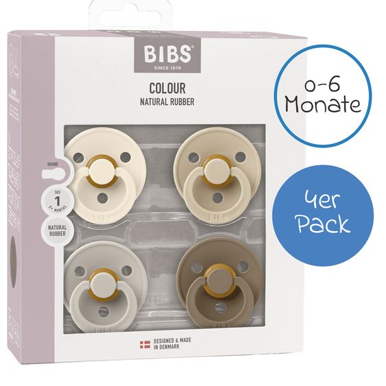 Bibs Schnuller Colour 4er Pack - Ivory / Sand / Vanilla / Dark Oak - Gr. 0-6 M