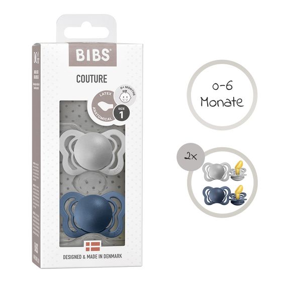 Bibs Schnuller - Couture 2er Pack - Naturkautschuk - Cloud / Steel - Gr. 0-6 M