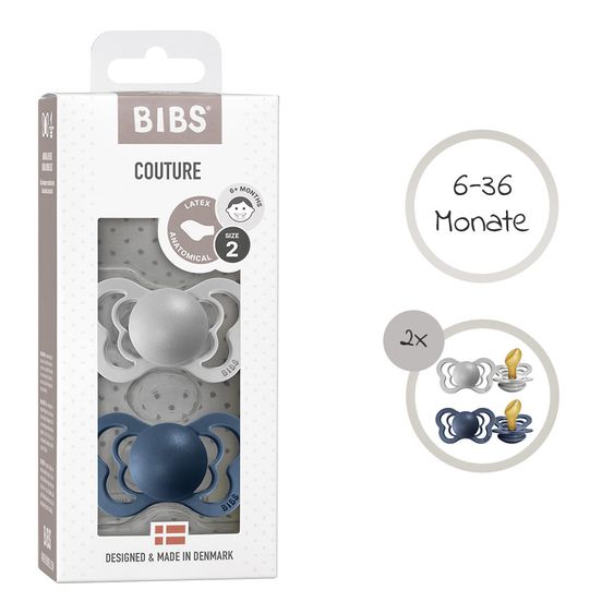 Bibs Schnuller - Couture 2er Pack - Naturkautschuk - Cloud / Steel - Gr. 6-36 M