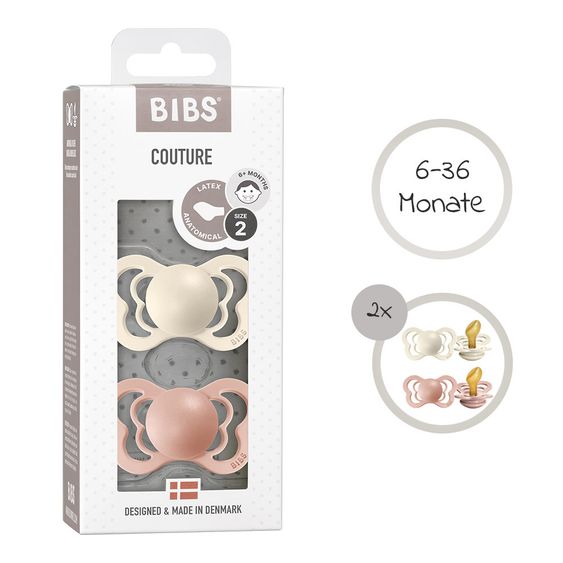 Bibs Schnuller - Couture 2er Pack - Naturkautschuk - Ivory / Blush - Gr. 6-36 M
