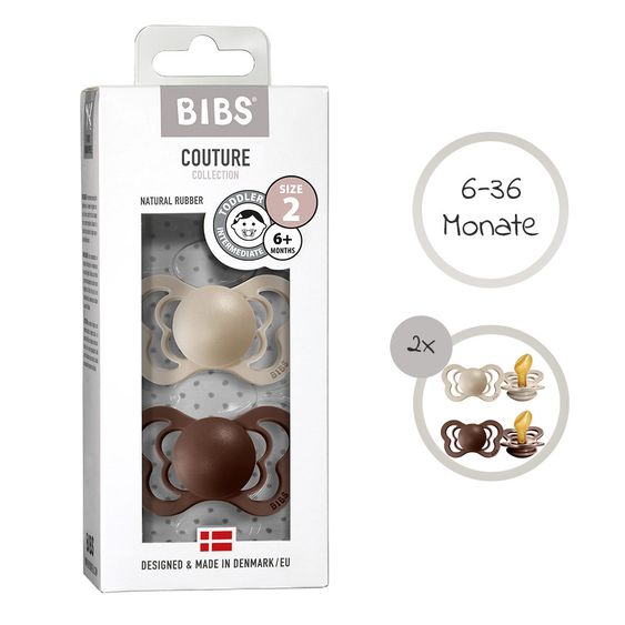 Bibs Schnuller - Couture 2er Pack - Naturkautschuk - Vanilla / Mocha - Gr. 6-36 M