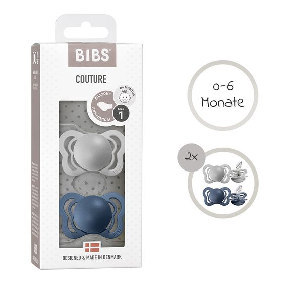 Bibs Schnuller - Couture 2er Pack - Silikon - Cloud / Steel - Gr. 0-6 M