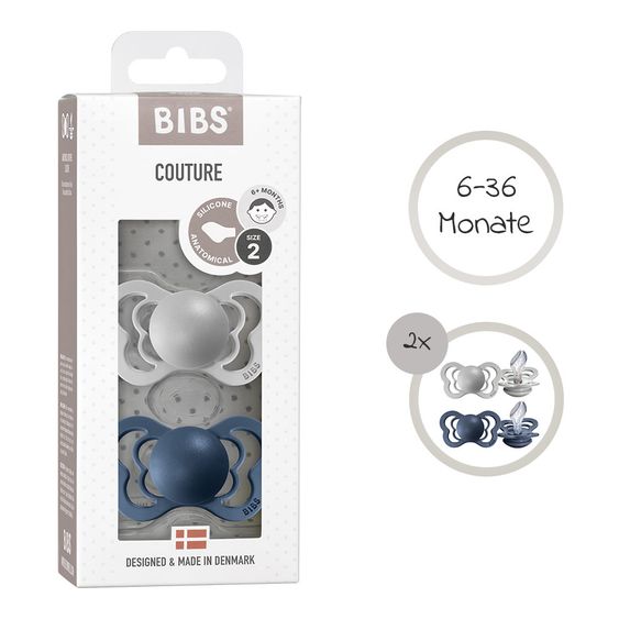 Bibs Schnuller - Couture 2er Pack - Silikon - Cloud / Steel - Gr. 6-36 M