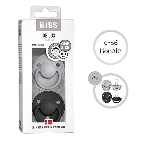 Bibs Schnuller - De Lux 2er Pack - Silikon - Cloud / Black - Gr. 0-36 M