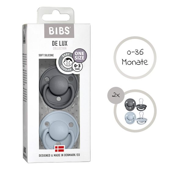 Bibs Schnuller - De Lux 2er Pack - Silikon - Iron / Baby Blue - Gr. 0-36 M