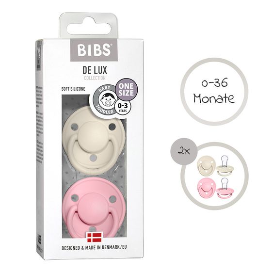 Bibs Schnuller - De Lux 2er Pack - Silikon - Ivory / Baby Pink - Gr. 0-36 M