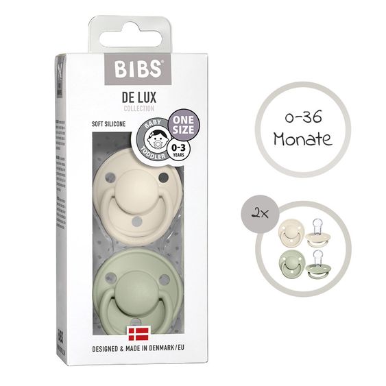 Bibs Schnuller - De Lux 2er Pack - Silikon - Ivory / Sage - Gr. 0-36 M