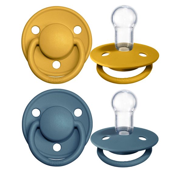 Bibs Pacifier - De Lux 2 Pack - Silicone - Mustard / Petrol - Size 0-36 M