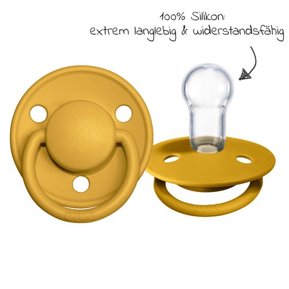 Bibs Pacifier - De Lux 2 Pack - Silicone - Mustard / Petrol - Size 0-36 M