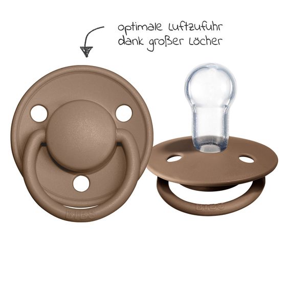 Bibs Pacifier - De Lux 2 Pack - Silicone - Vanilla / Dark Oak - Size 0-36 M