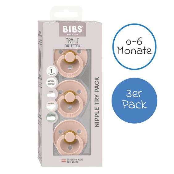 Bibs Schnuller Probierset Try-it Collection 3er Pack Colour Latex - Blush - Gr. 0-6 M