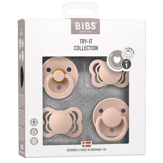 Bibs Set di prova del ciuccio - Collezione Try-it 4 Pack - Blush - Taglia 0-6 M