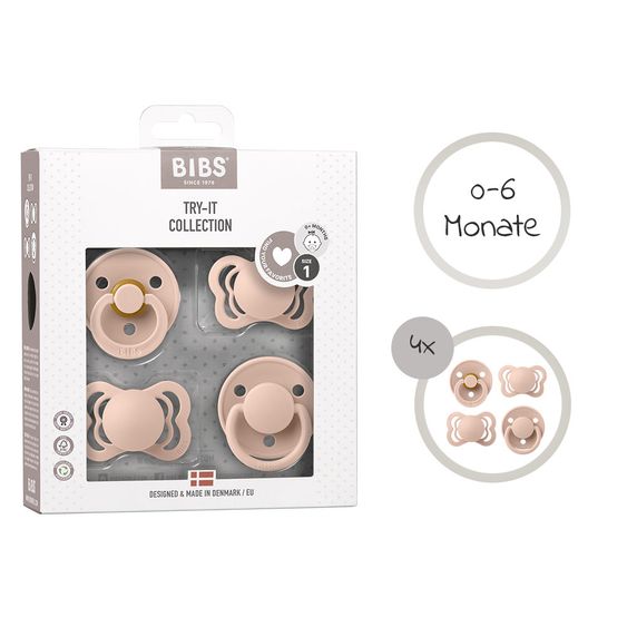 Bibs Pacifier Trial Set - Try-it Collection 4 Pack - Blush - Size 0-6 M