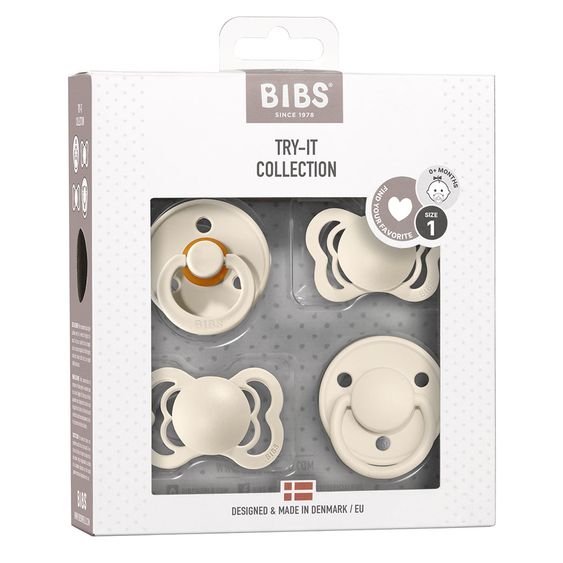 Bibs Pacifier Trial Set - Try-it Collection 4 Pack - Ivory - Size 0-6 M