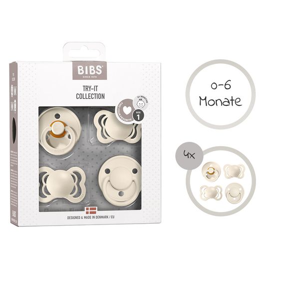 Bibs Pacifier Trial Set - Try-it Collection 4 Pack - Ivory - Size 0-6 M