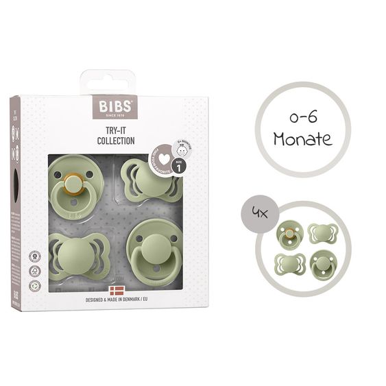 Bibs Pacifier Trial Set - Try-it Collection 4 Pack - Sage - Gr. 0-6 M