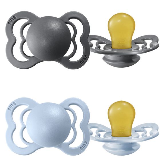Bibs Schnuller - Supreme 2er Pack - Naturkautschuk - Iron / Baby Blue - Gr. 0-6 M