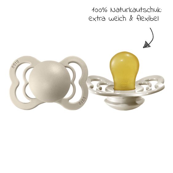 Bibs Schnuller - Supreme 2er Pack - Naturkautschuk - Vanilla / Dark Oak - Gr. 0-6 M