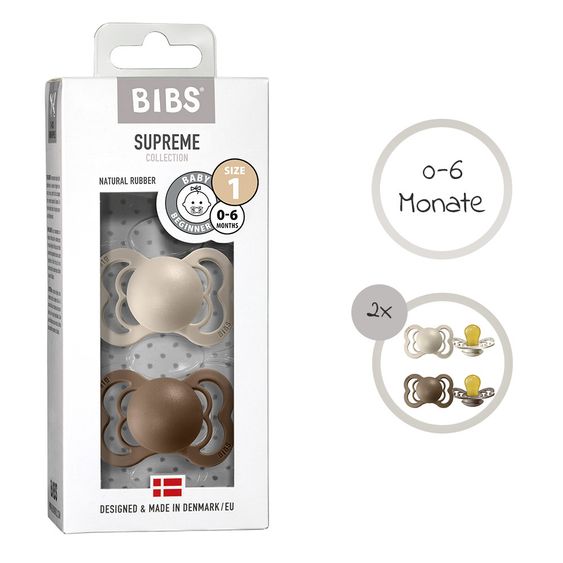 Bibs Schnuller - Supreme 2er Pack - Naturkautschuk - Vanilla / Dark Oak - Gr. 0-6 M