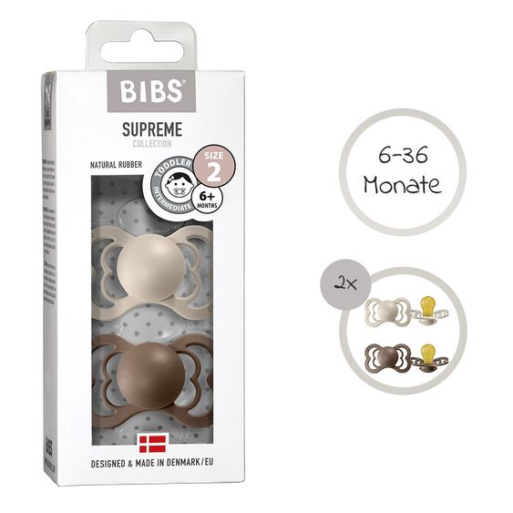 Bibs Schnuller - Supreme 2er Pack - Naturkautschuk - Vanilla / Dark Oak - Gr. 6-36 M